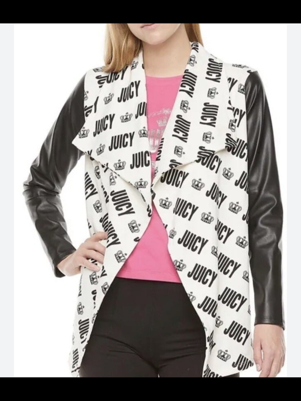 Juicy Couture Black & White Logo Draped Jacket